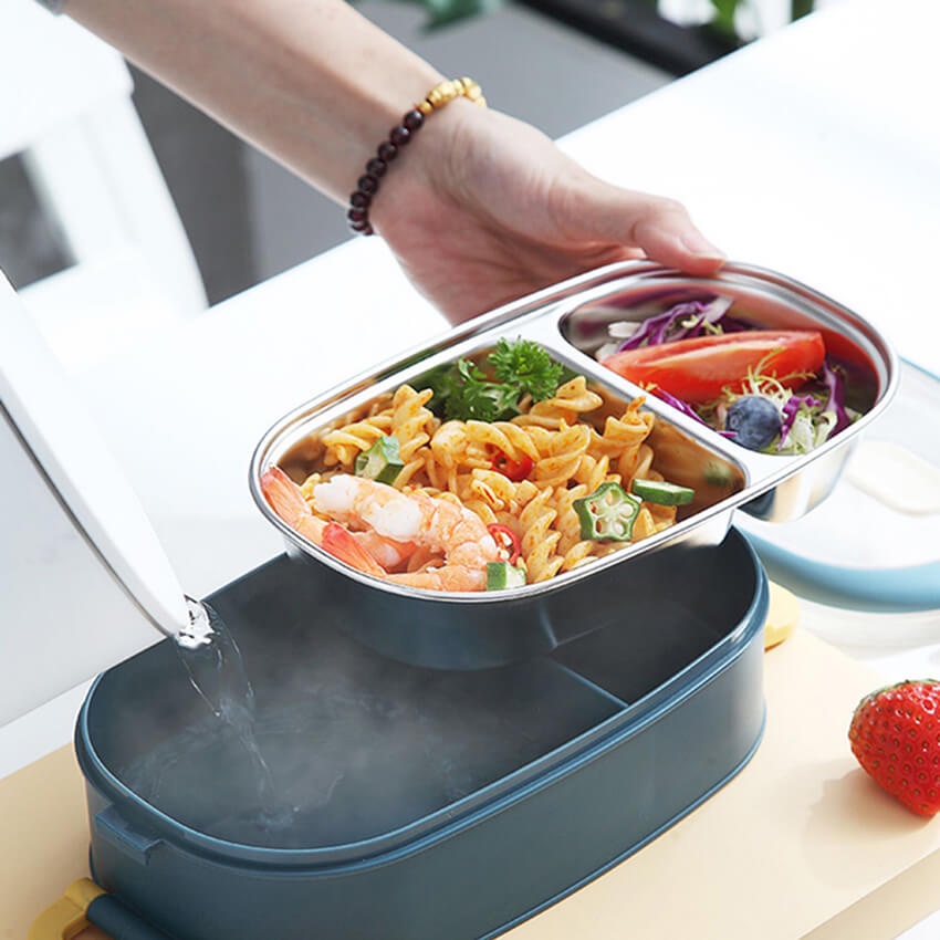 [COMBO] Hộp đựng cơm văn phòng giữ nhiệt lúa mạch 2 tầng lõi inox 304, dung tích 1,5 lít + Cốc đựng canh + Túi giữ nhiệt