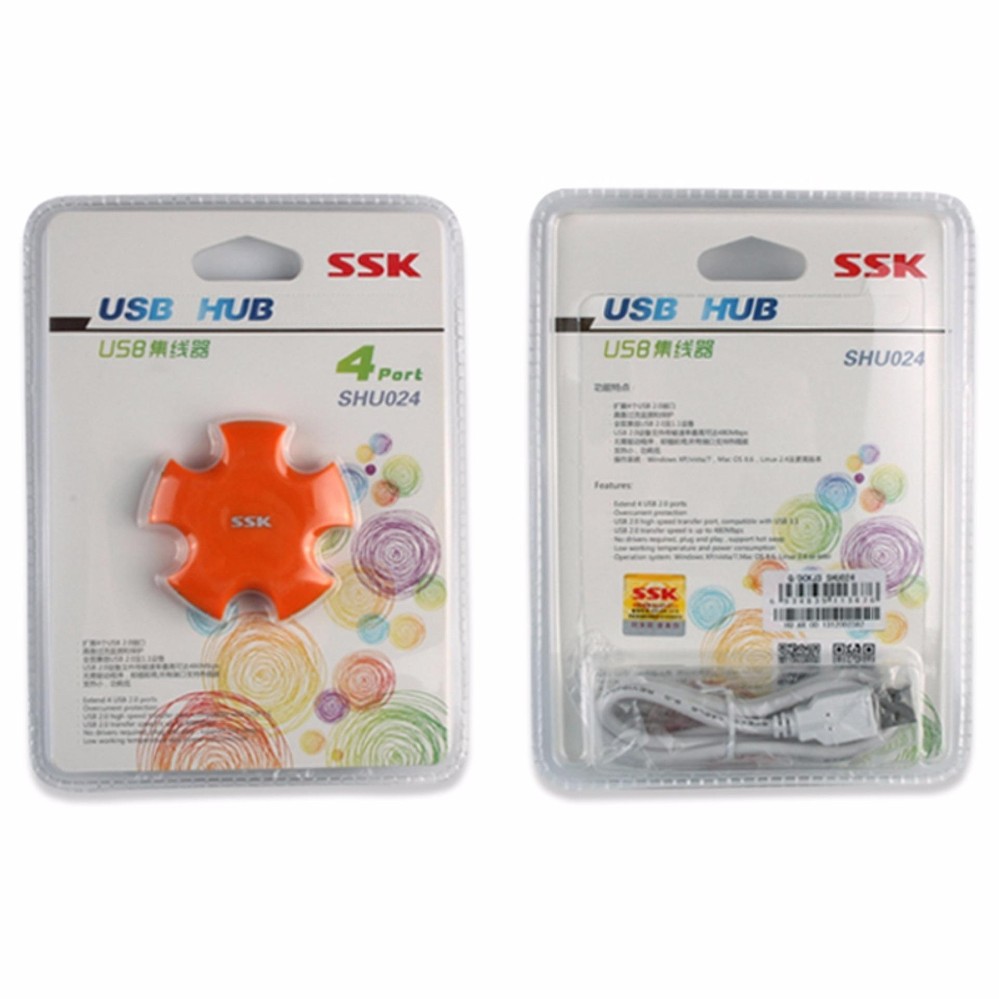 Hub USB bộ chia tín hiệu USB 2.0 SSK SHU 024 màu cam, xanh , trắng nhiều màu lựa chọn