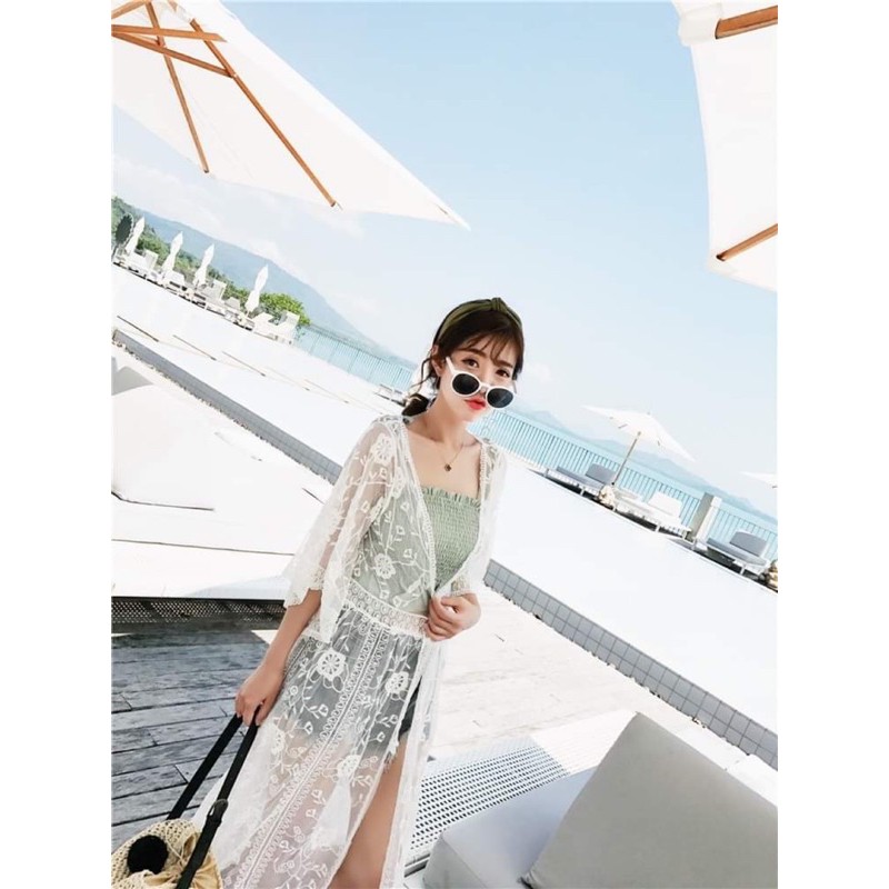 [K04] &lt;ÁO CHOÀNG&gt; CHOÀNG REN TRẮNG DÁNG DÀI