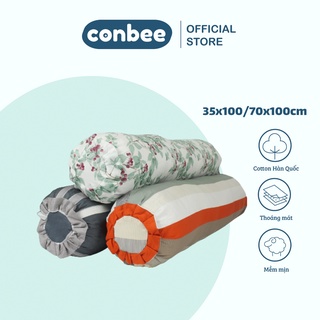 Vỏ gối ôm Cotton 100% Hàn Quốc kéo khóa 35x100cm 70x100cm Conbee, bao áo gối họa tiết mềm mịn, thoáng mát
