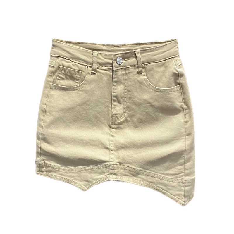 Jiashucheng Chân Váy Denim Chữ a Vạt Lệch Phong Cách Mới