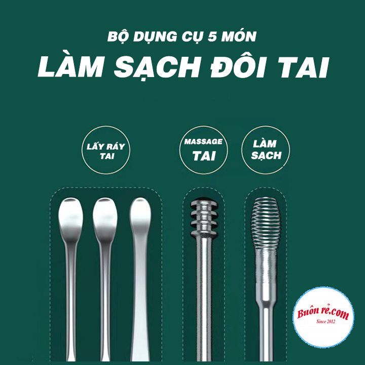 Bộ dụng cụ ngoáy tai (6 MÓN) nhỏ gọn kèm hộp, vệ sinh, làm sạch hiệu quả  Bộ dụng cụ vệ sinh tai bằng thép an toàn 01482