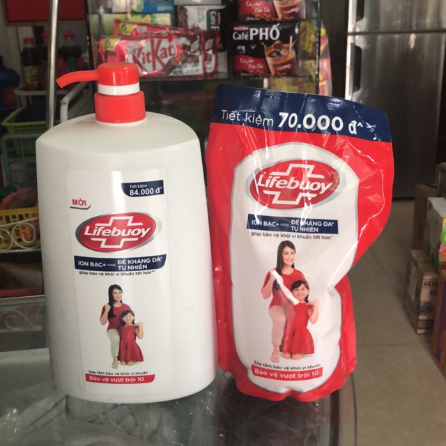 Sữa tắm Lifebuoy túi 850g, chai 1100g date 6/2022 (màu xanh, đỏ)
