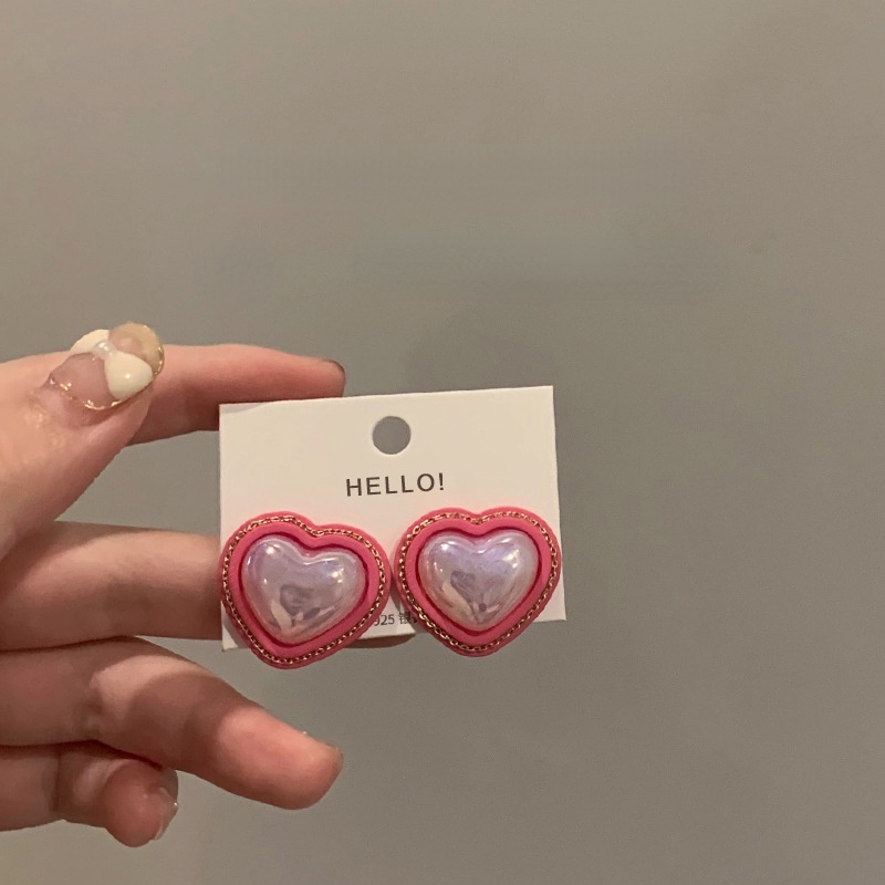 Khuyên Tai Hình Trái Tim Đính Hạt Ngọc Trai Hồng Đơn Giản Hợp Thời Trang Mới