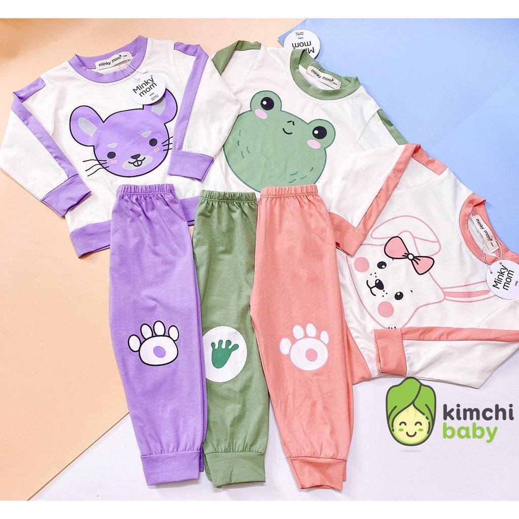 Bộ Dài Tay Cotton 100% Minky Mom Họa Tiết Sư Tử Ếch Chuột Dễ Thương Cho Bé MKM13 (Sz từ 7-19kg)