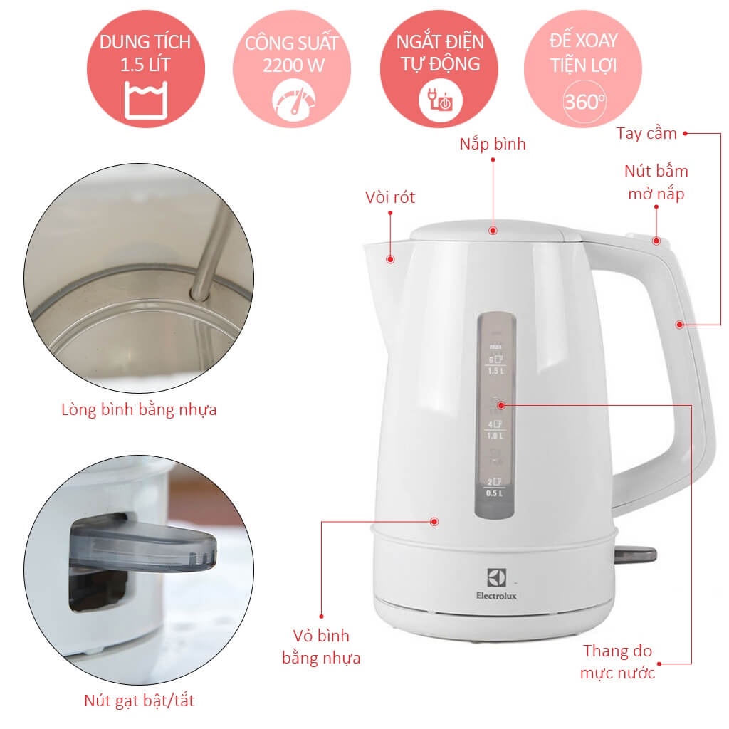 Bình Đun Siêu Tốc Electrolux EEK1303K - 1.5 Lít