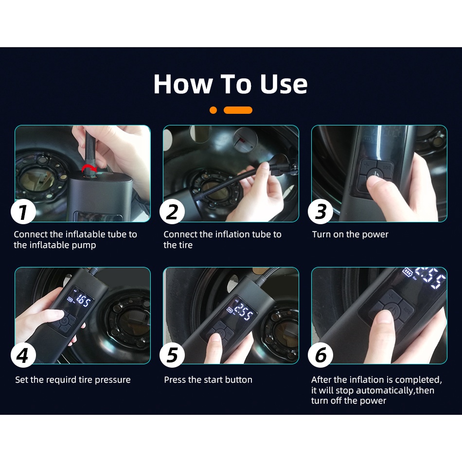 Bơm Lốp Ô Tô Xe Máy Đồng Hồ Điện Tử Mini Sạc Pin, Cắm Điện Nhỏ Gọn Tiện Lợi