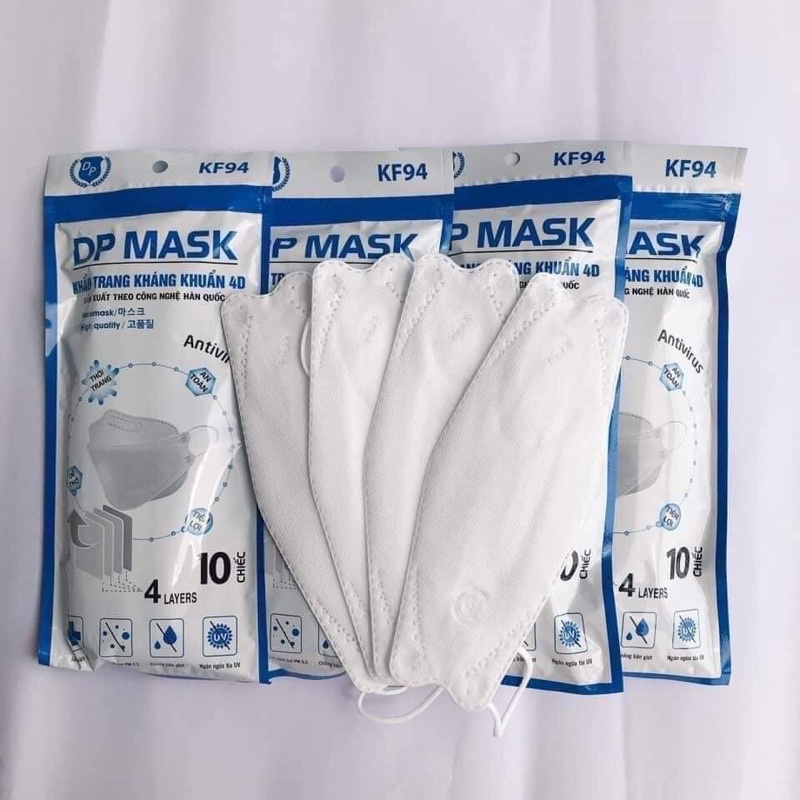 Bịch/ Túi 10 chiếc khẩu trang kháng khuẩn 4D KF94 Đại Phát màu trắng