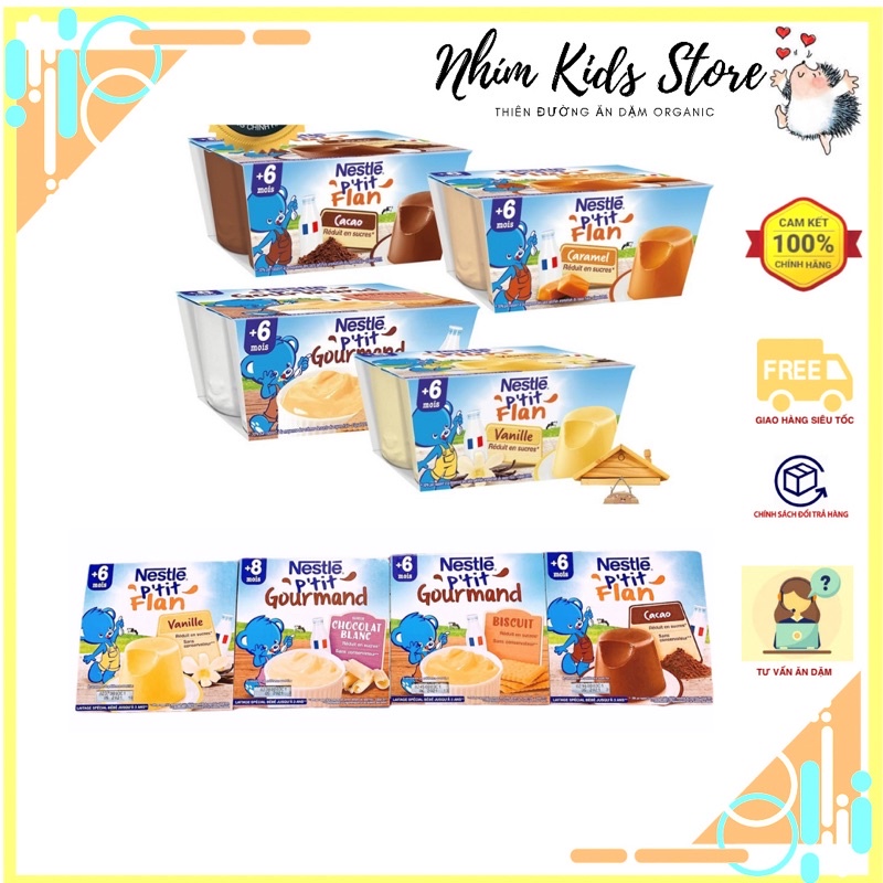 [Date 9,10/2021] Bánh Flan/Váng sữa Nestle Pháp cho bé từ 6/8 tháng (lốc 4 hộp x 100g)