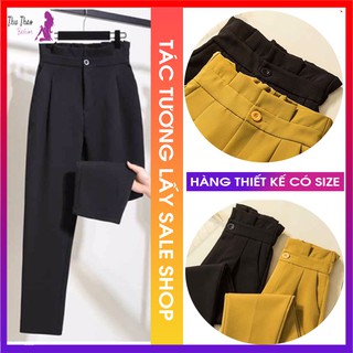 Quần baggy công sở nữ cạp nhún bèo fỏm đẹp, Lưng Cao Xếp Ly-Vải Vitex Cao Cấp-M150