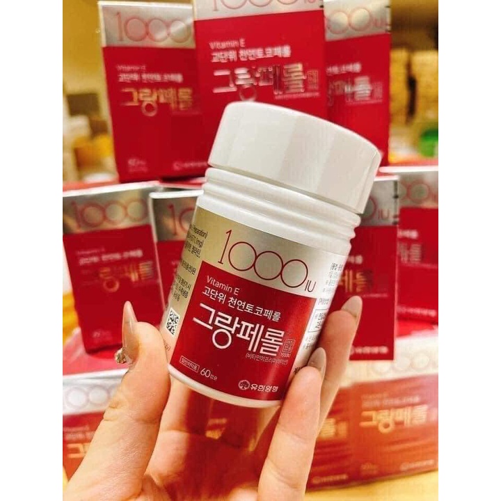 Viên Uống Vitamin E 1000UI Nội Địa Hàn Quốc Hỗ Trợ Làm Đẹp Giữ Ẩm Mềm Mịn Da Se Khít Lỗ Chân Lông Hộp 60 viên