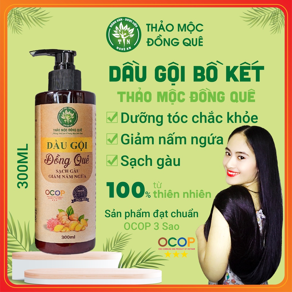 Dầu gội bồ kết, bưởi, thảo dược cô đặc Thảo mộc Đồng Quê giúp sạch gàu, giảm gãy rụng, nấm ngứa - 300ML