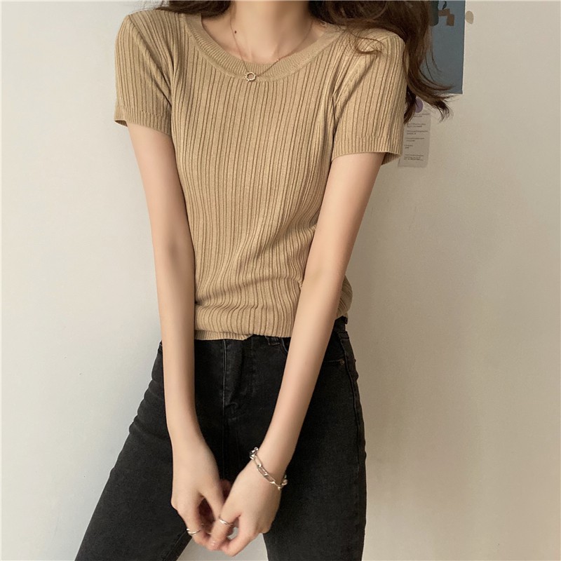 Áo Thun Xiaozhainv Ngắn Tay Màu Trơn Thời Trang Cho Nữ