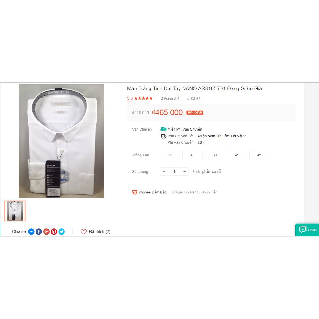 Áo Sơ Mi Trắng Owen Dài Tay - Free Ship- Chất NANO Chống nhăn Ar90779d Giá 548k Giảm SỐC Còn 430k | BigBuy360 - bigbuy360.vn
