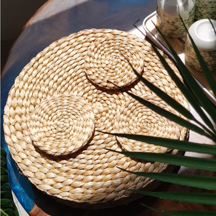 THẢM CÓI TRÒN phụ kiện trang trí chụp ảnh sản phẩm. Tấm lót cách nhiệt thảm lục bình decor bàn ăn, bình hoa