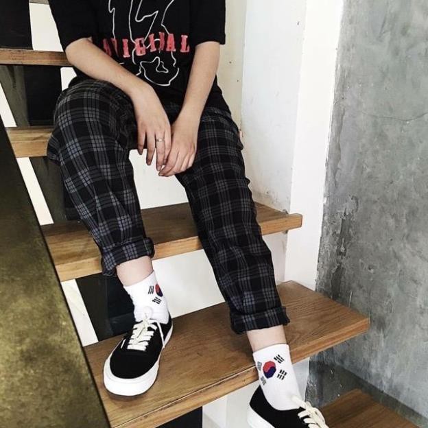 QUẦN SỌC CARÔ XANH ĐEN - PLAID PANTS KAKI UNISEX !