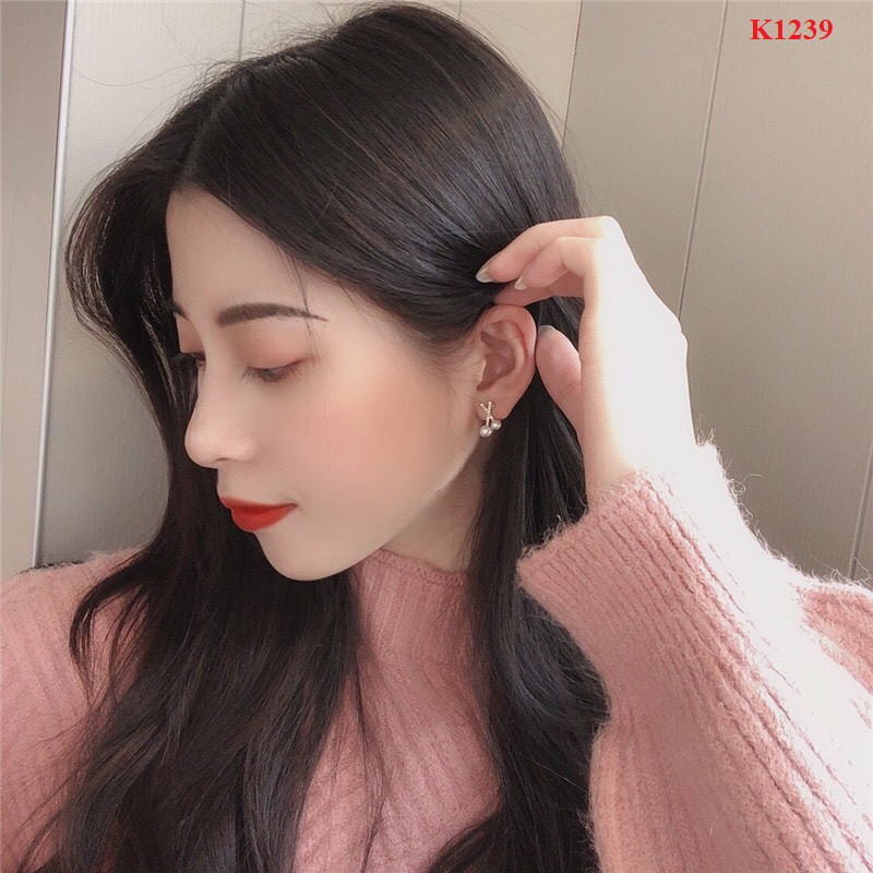 Khuyên tai ngọc chéo nhỏ K1239 Mayconner