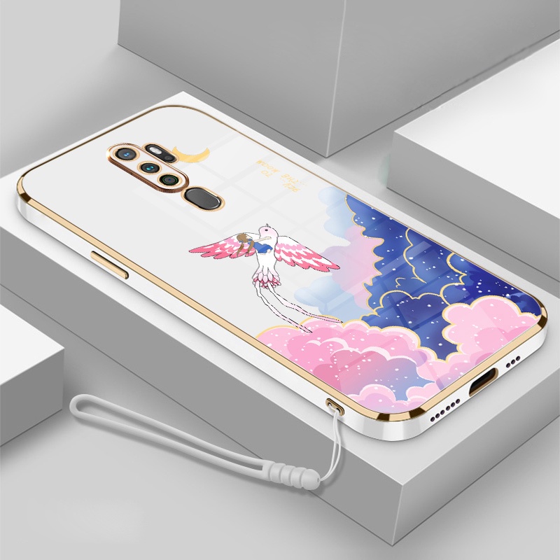 Ốp Điện Thoại Viền Mềm Mạ Điện In Hoạt Hình Kèm Dây Đeo Cho oppo a9 2020 a5 2020