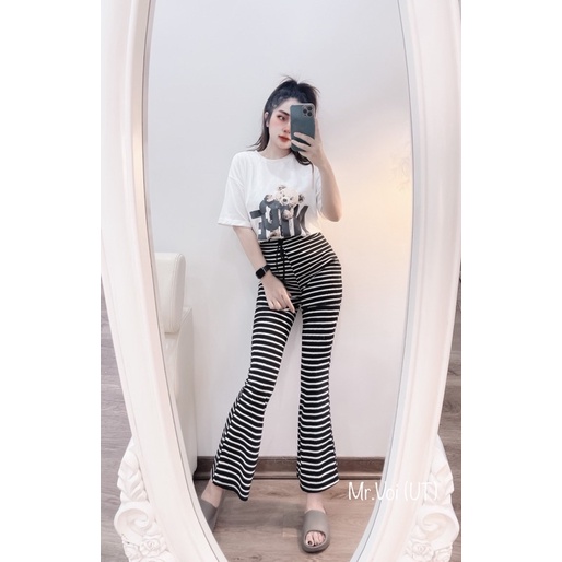 Set áo phông giấu + quần kẻ loe cực hot