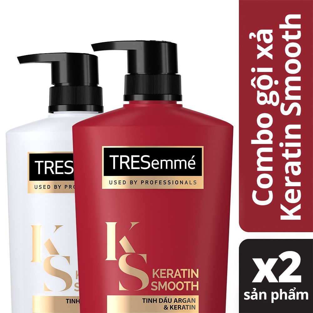 Combo Dầu gội đầu 640g + Dầu xả 620g TRESemmé Keratin Smooth Tinh dầu Argan và Keratin vào nếp suôn mượt | BigBuy360 - bigbuy360.vn