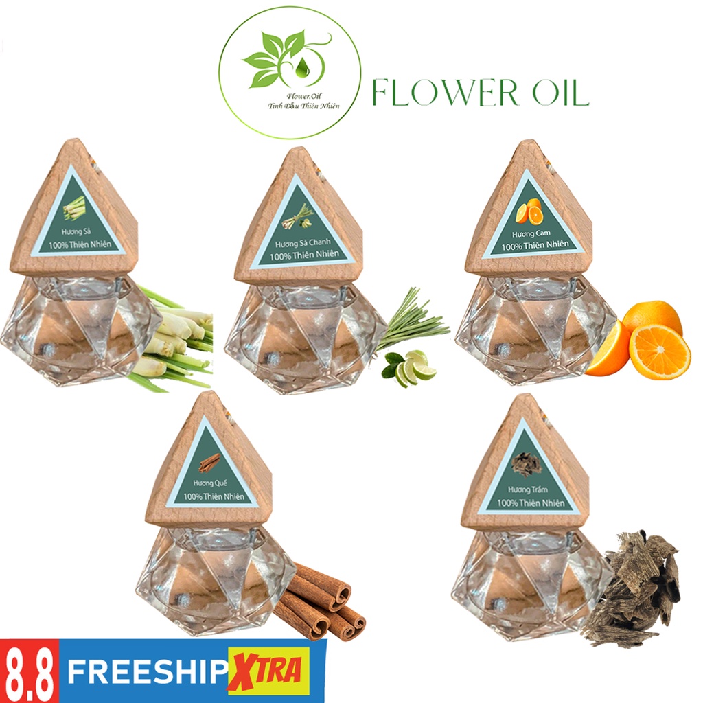 Bộ 5 chai Tinh dầu treo xe ô tô Flower Oil-Tinh dầu treo phòng 100% Thiên Nhiên Hương