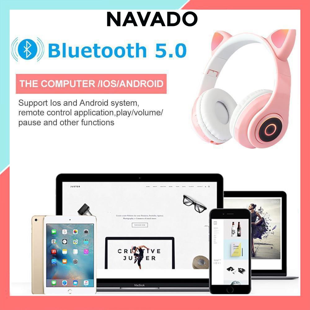 Tai Nghe Mèo Bluetooth B39, Headphone Tai Mèo Dễ Thương Có Mic,Âm Bass Mạnh Mẽ Và Dung Lượng Pin Khủng 400mAh