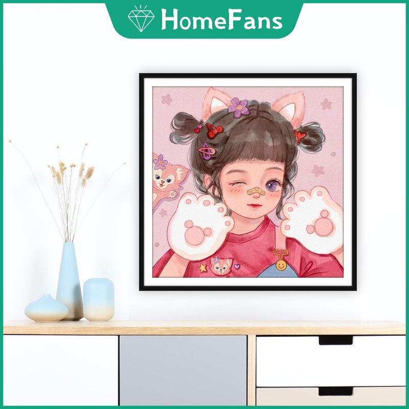 Bộ Tranh Đính Đá 5D Họa Tiết Cô Gái Hoạt Hình Disney Độc Đáo Kích Thước 30x30cm/40x40cm Dùng Trang Trí Nhà Cửa