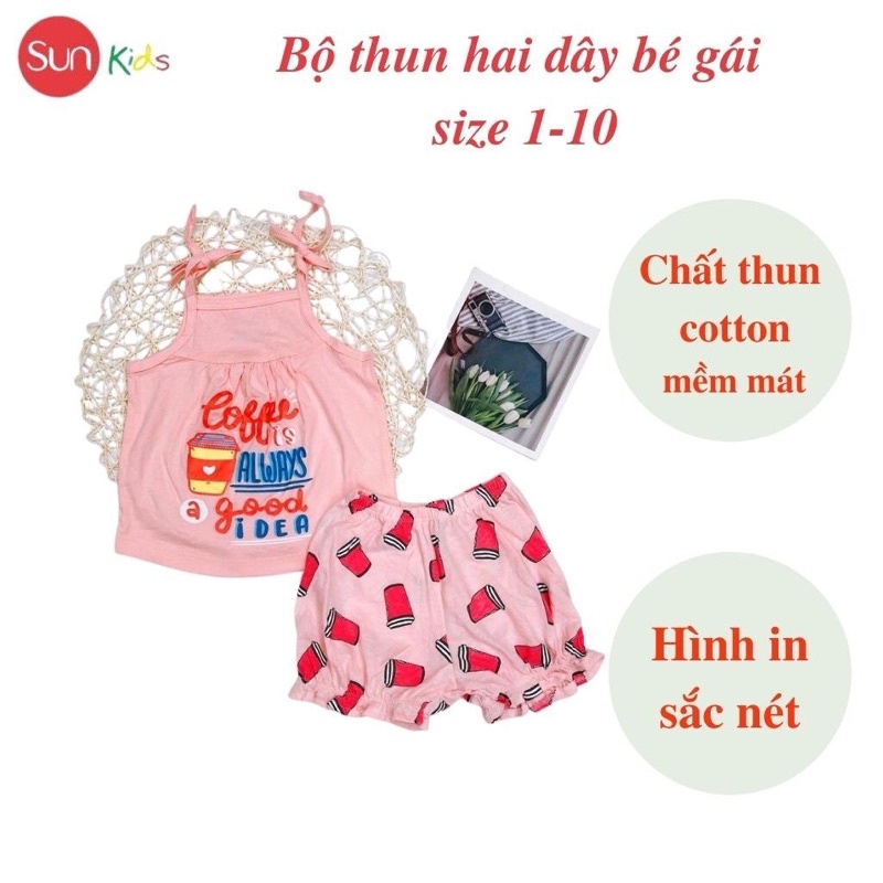 Đồ bộ thun bé gái, bộ ba lỗ cho bé chất cotton, nhiều màu, size 1-10 tuổi - SUNKIDS1