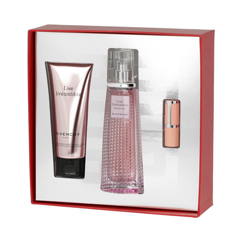 Bộ nước hoa Nữ Givenchy Gift Set Live Irresistible Blossom Crush EDT 50ml + Body Cream 75ml + Le Rouge Perfecto No1