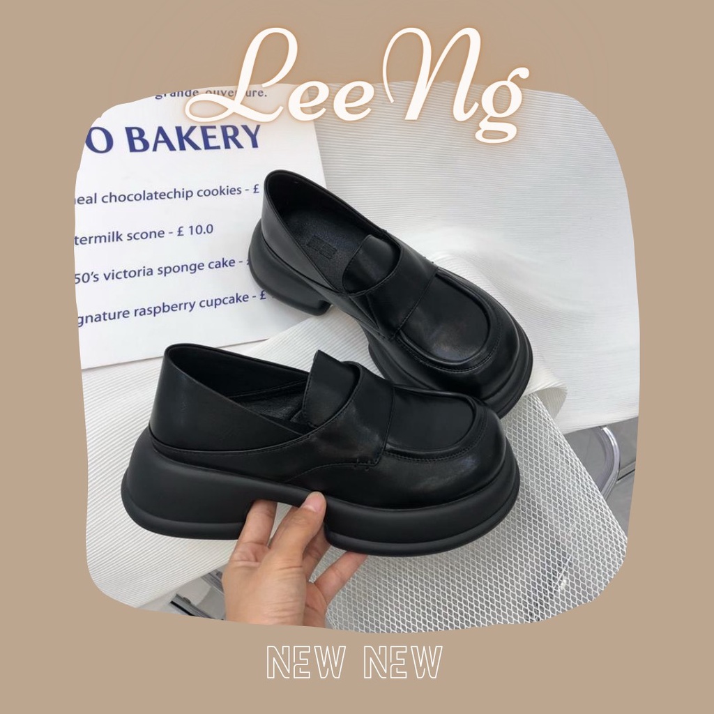 Giày Oxford Lolita giày ĐẠP GÓT da màu ĐEN BE TRƠN cao 5CM gót nữ phong cách thời trang trẻ cá tính