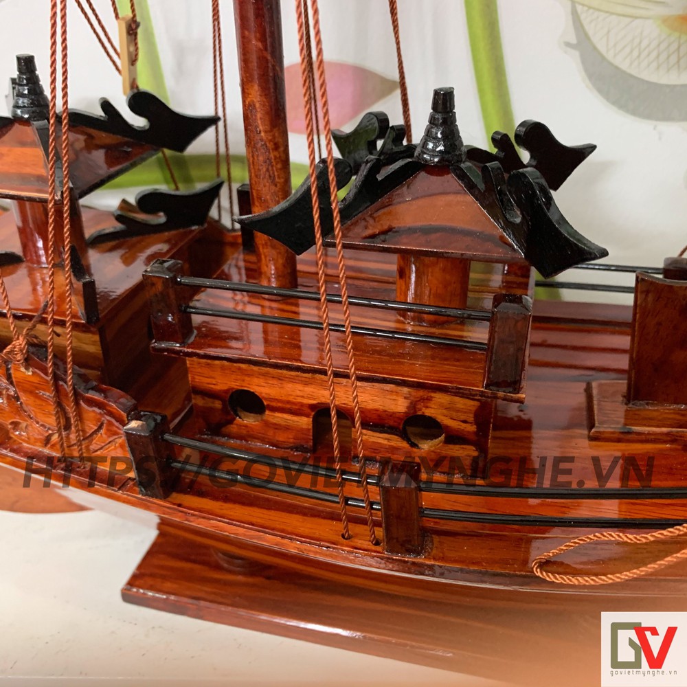 Mô hình thuyền gỗ trang trí thuận buồm xuôi gió - Mô hình Tàu gỗ Hạ Long Rồng cổ - Dài 40cm - Gỗ Tràm Tự Nhiên