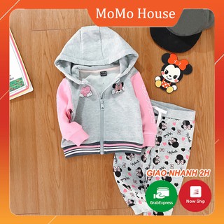 [FS + Hoàn 30k Xu] Bộ Nỉ Cho Bé Gái Kéo Khóa Minnie Hồng Xám
