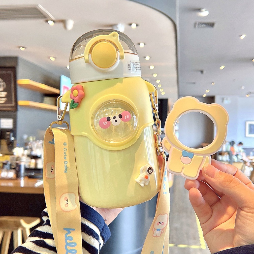 Bình Nước Giữ Nhiệt Có Ống Hút Họa Tiết Dễ Thương Cho Bé