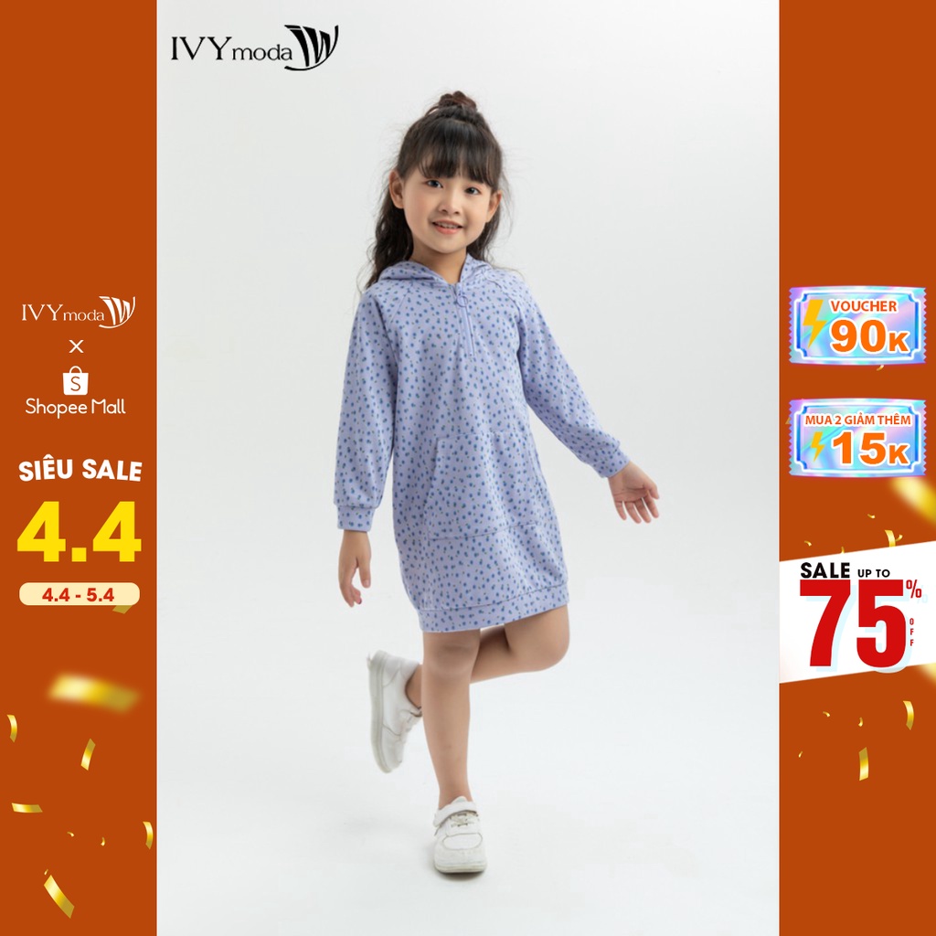 [NHẬP WABRTL5 GIẢM 10% TỐI ĐA 50K ĐH 250K ]Đầm thun hoa nhí cổ mũ bé gái IVY moda MS 42G1181