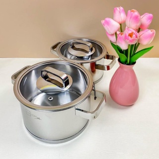 Nồi Inox 304 Fivestar  3 đáy quai vuông nắp kính 16/18/20/24 đun từ