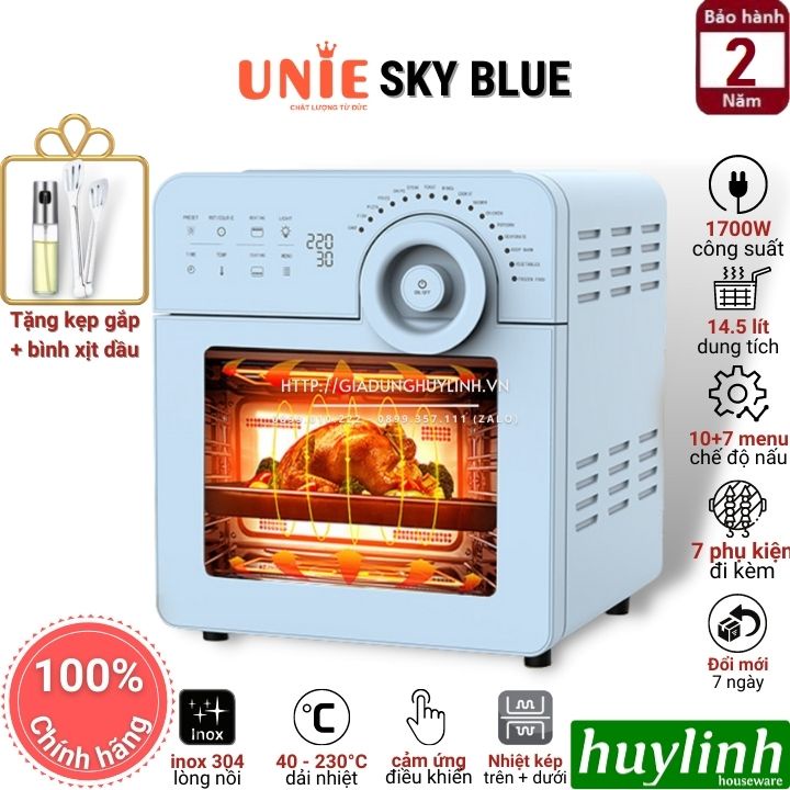 [Mã ELHAMS5 giảm 6% đơn 300K] Nồi chiên không dầu Unie Sky Blue - 14.5 lít - Tặng xịt dầu + kẹp gắp