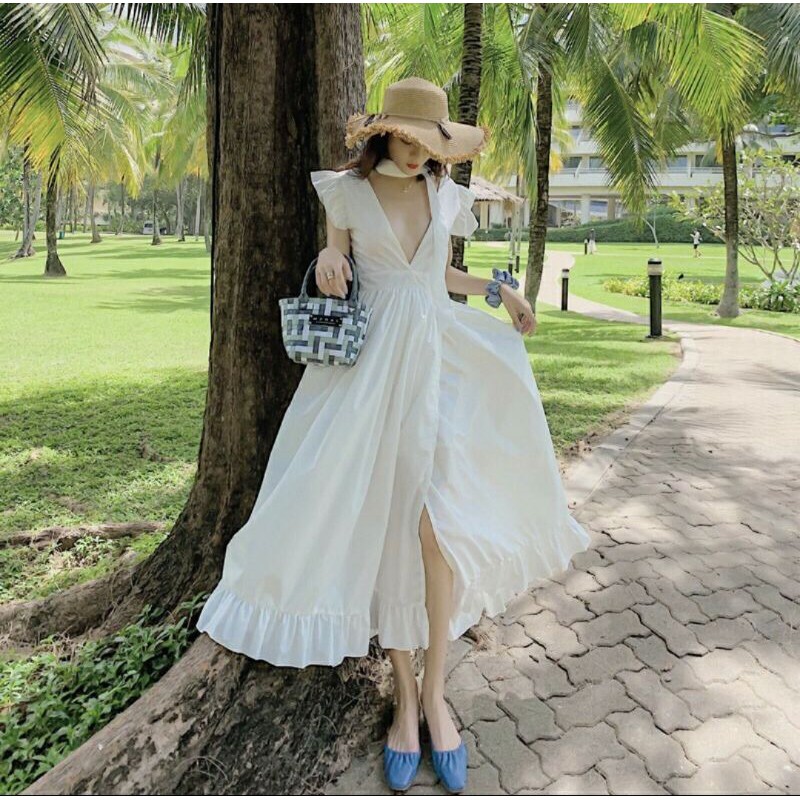 Đầm Vintage Tay Cánh Tiên Cổ V Hở Lưng SEXY Quyến Rũ kèm hình ảnh thật | BigBuy360 - bigbuy360.vn
