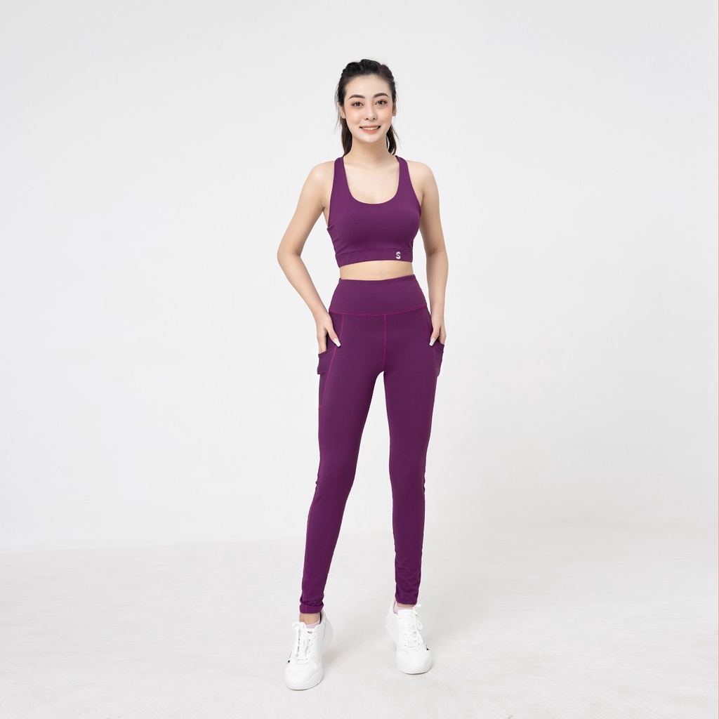 Bộ đồ tập yoga gym aerobic nữ chuyên nghiệp BAS áo bra 2 lớp phối legging nâng mông tôn dáng