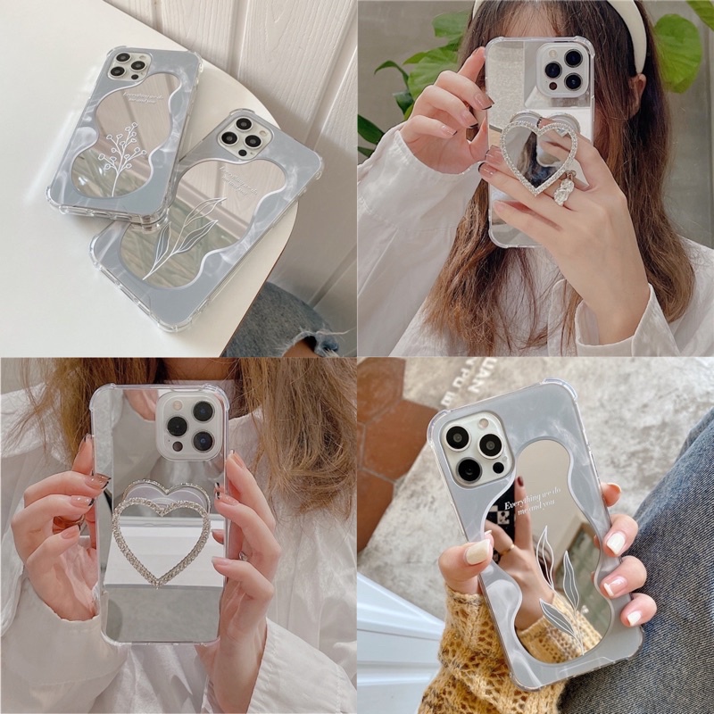 Ốp lưng gương kèm Popsocket Trái tim đá Iphone/samsung/oppo/vivo/xiaomi