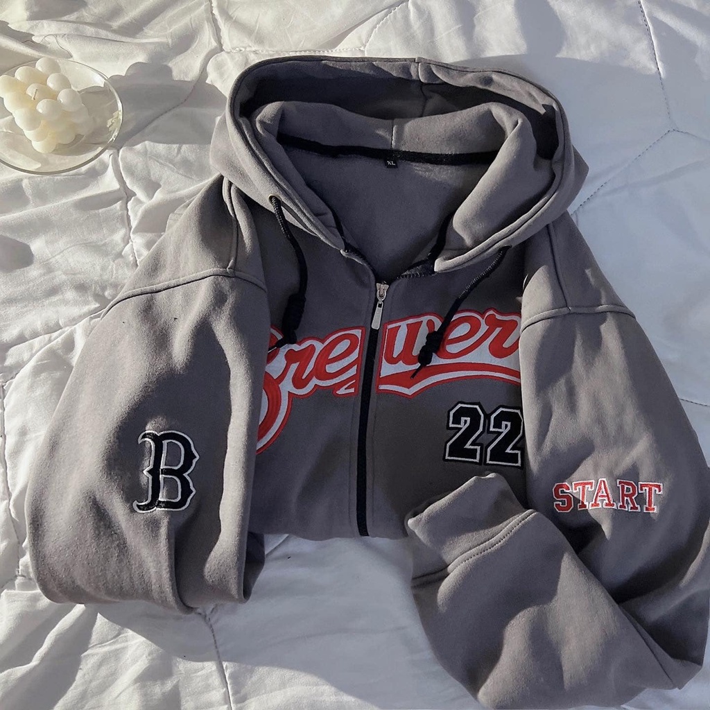 Áo khoác tay dài form rộng thêu chữ Brewers Tanazi Closet