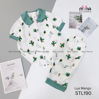 Bộ mặc nhà pijama lụa mango lửng cổ sen mềm mịn, thoáng mát