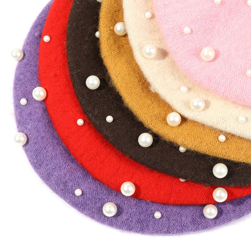 Mũ nồi vải len đính ngọc trai thời trang Pháp thanh lịch có thể điều chỉnh cho nữ