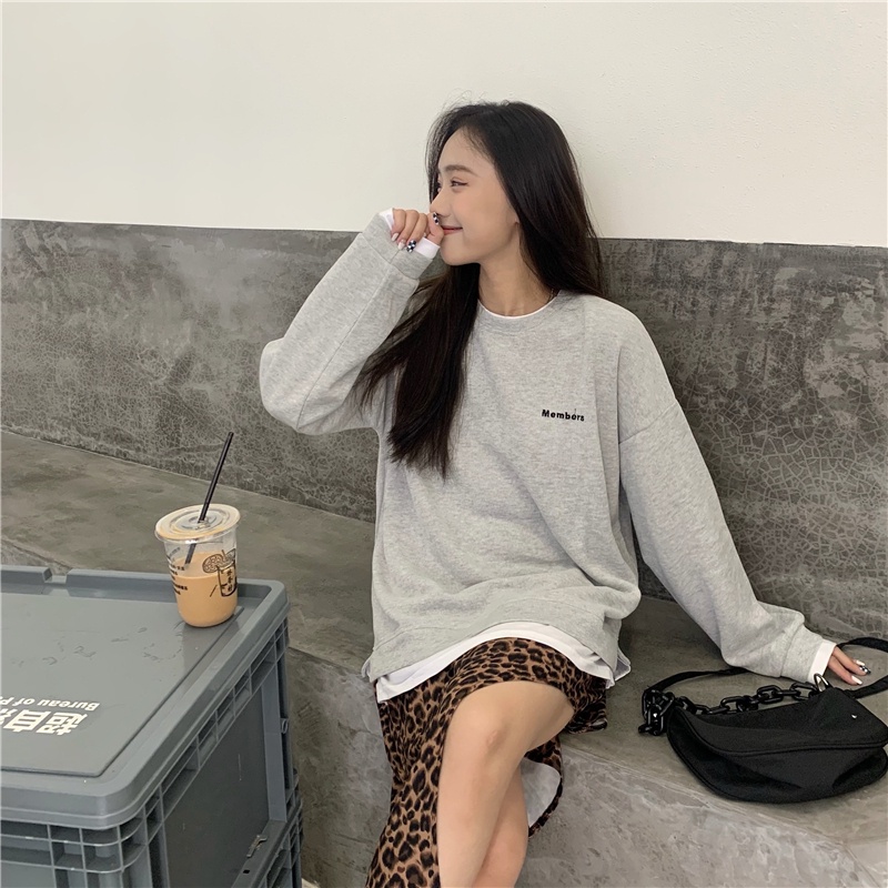 SUXI Áo Sweater Thể Thao Tay Dài Cổ Tròn Màu Sắc Đơn Giản Cho Nữ
