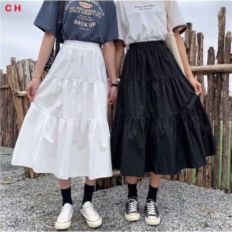 chân váy xoè 3 tầng dài qua gối CH3343