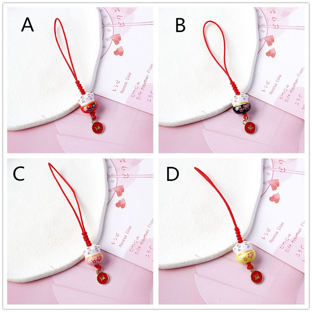 Móc khóa gắn điện thoại di động họa tiết mèo may mắn phong cách Nhật Bản&lt;br&gt;