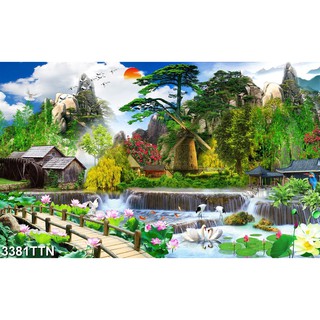 TRANH DÁN TƯỜNG 3D SƠN THUỶ HỮU TÌNH THÁC NƯỚC ĐẸP NHIỀU MẪU - TRANH NON NƯỚC HỮU TÌNH