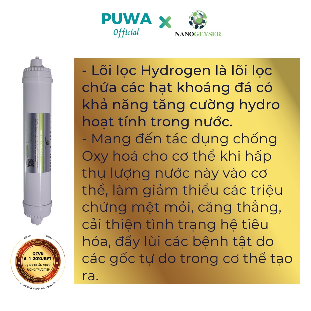 Lõi Hydrogen bổ sung hydrogen cho nước, giảm orp tạo vị nước Lõi lọc nước số 8 Chính hãng ,Geyser, Kangaroo, Karofi,...