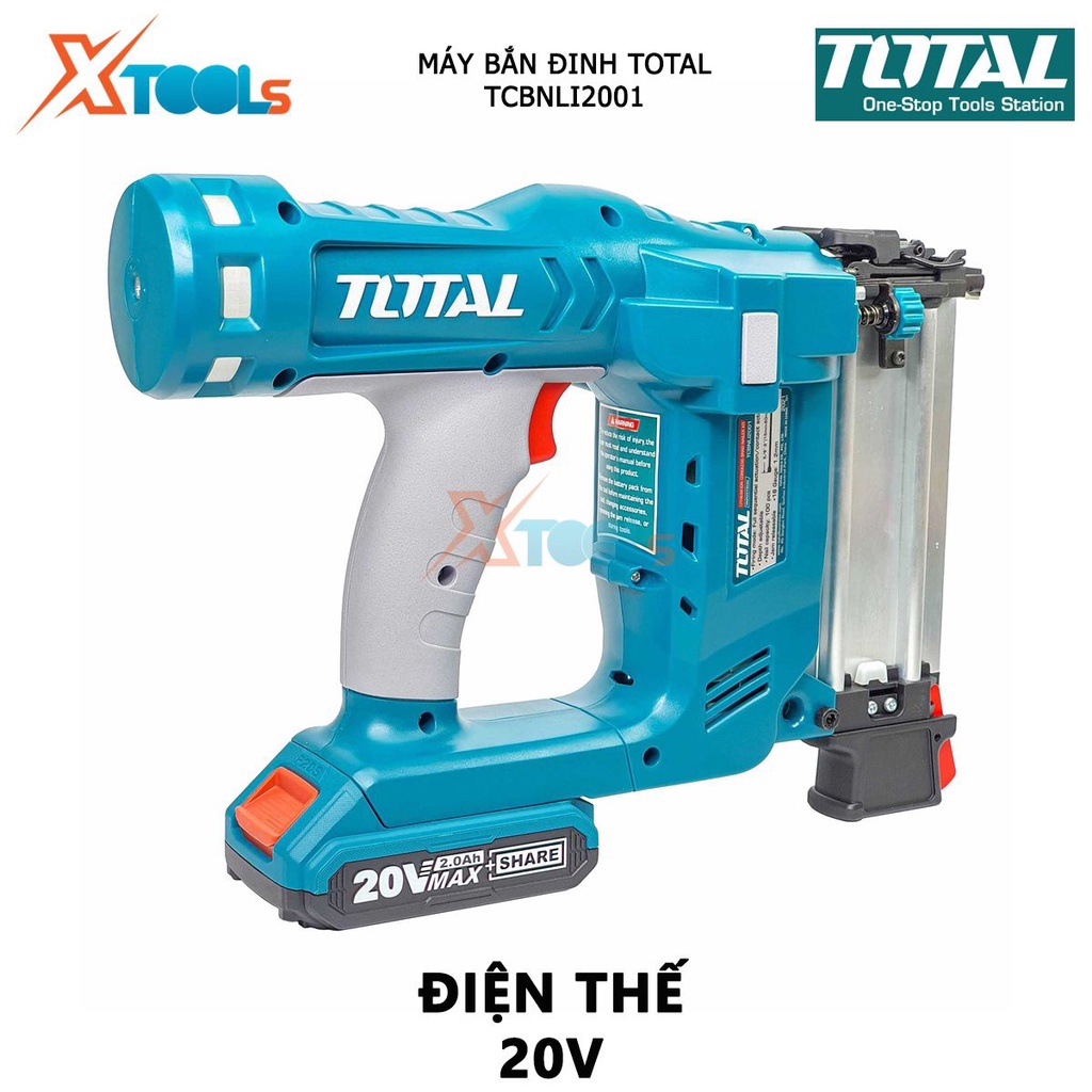 Máy đóng đinh dùng pin TOTAL  | Loại đinh F15~F50, tốc độ 2.5 đinh/giây, chứa 100 đinh, kèm 2 pin 2.0Ah 1 sạc