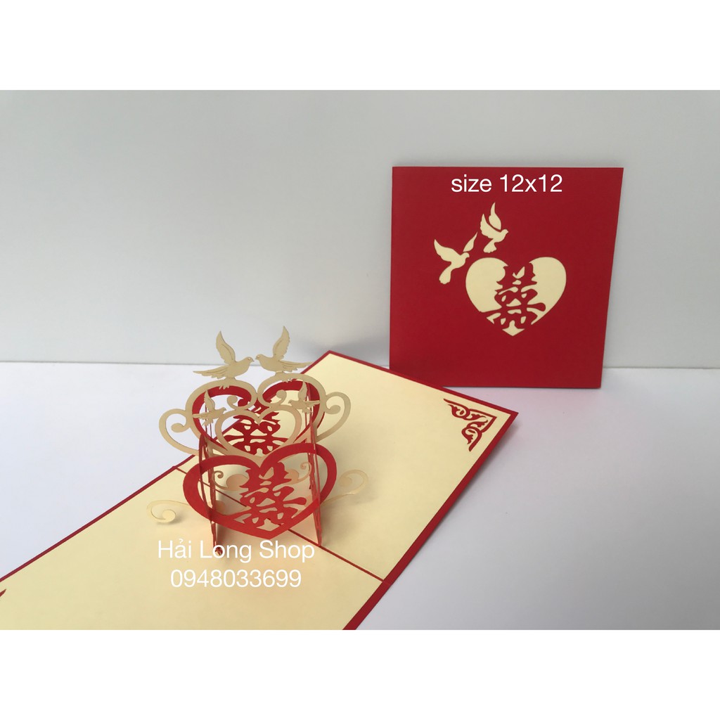 Đám Cưới 11 - Chữ Hỷ chim bồ câu  - Wedding - Thiệp 3D