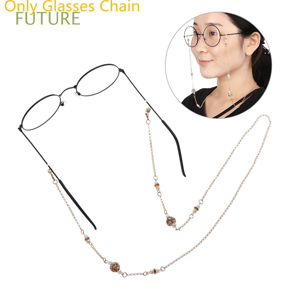 FUTURE Luxury Women Imitation Pearl Metal Reading Glasses Glasses Chain